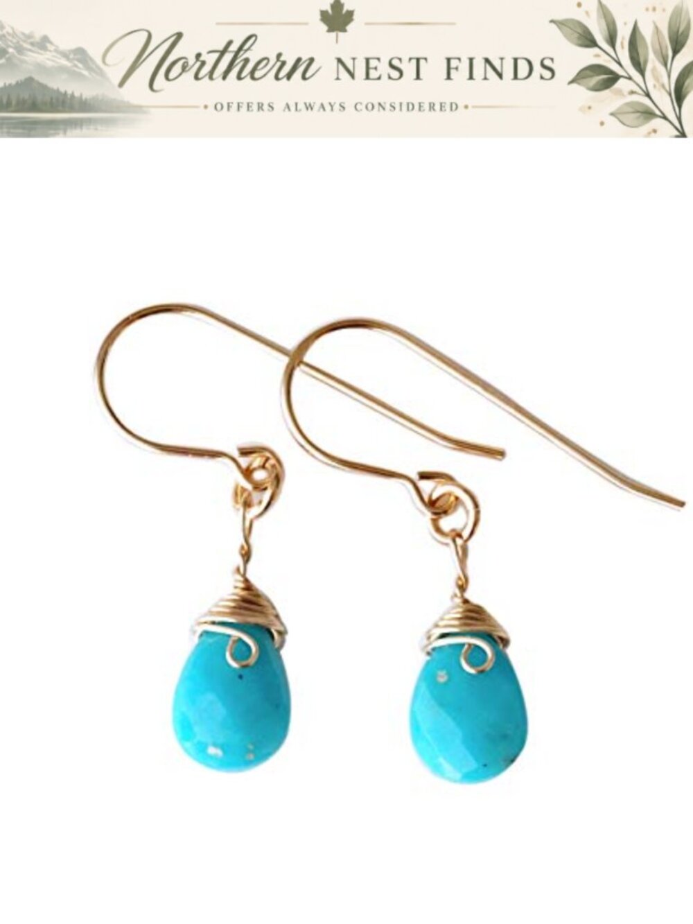 Handmade Turquoise Drop Earrings 14k Gold Filled Wire Women Jewelry